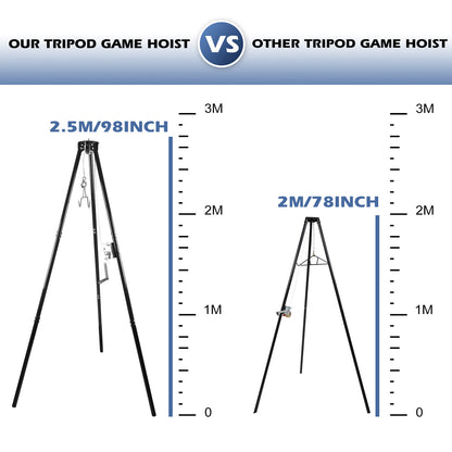 Deer Hoist Stand: A Sturdy Tripod Rack with Gambrel and Manual Winch, Ideal for Hunting, Skinning, and Field Dressing - Supporting up to 500 lbs.