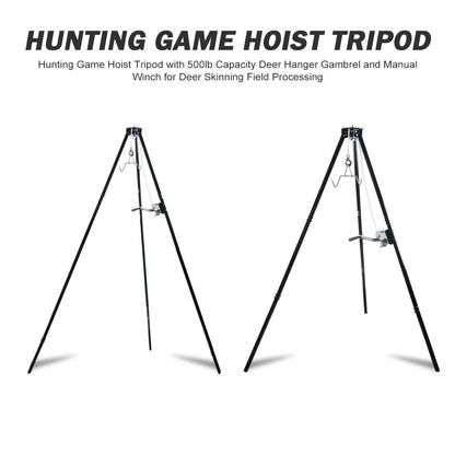 Deer Hoist Stand: A Sturdy Tripod Rack with Gambrel and Manual Winch, Ideal for Hunting, Skinning, and Field Dressing - Supporting up to 500 lbs.