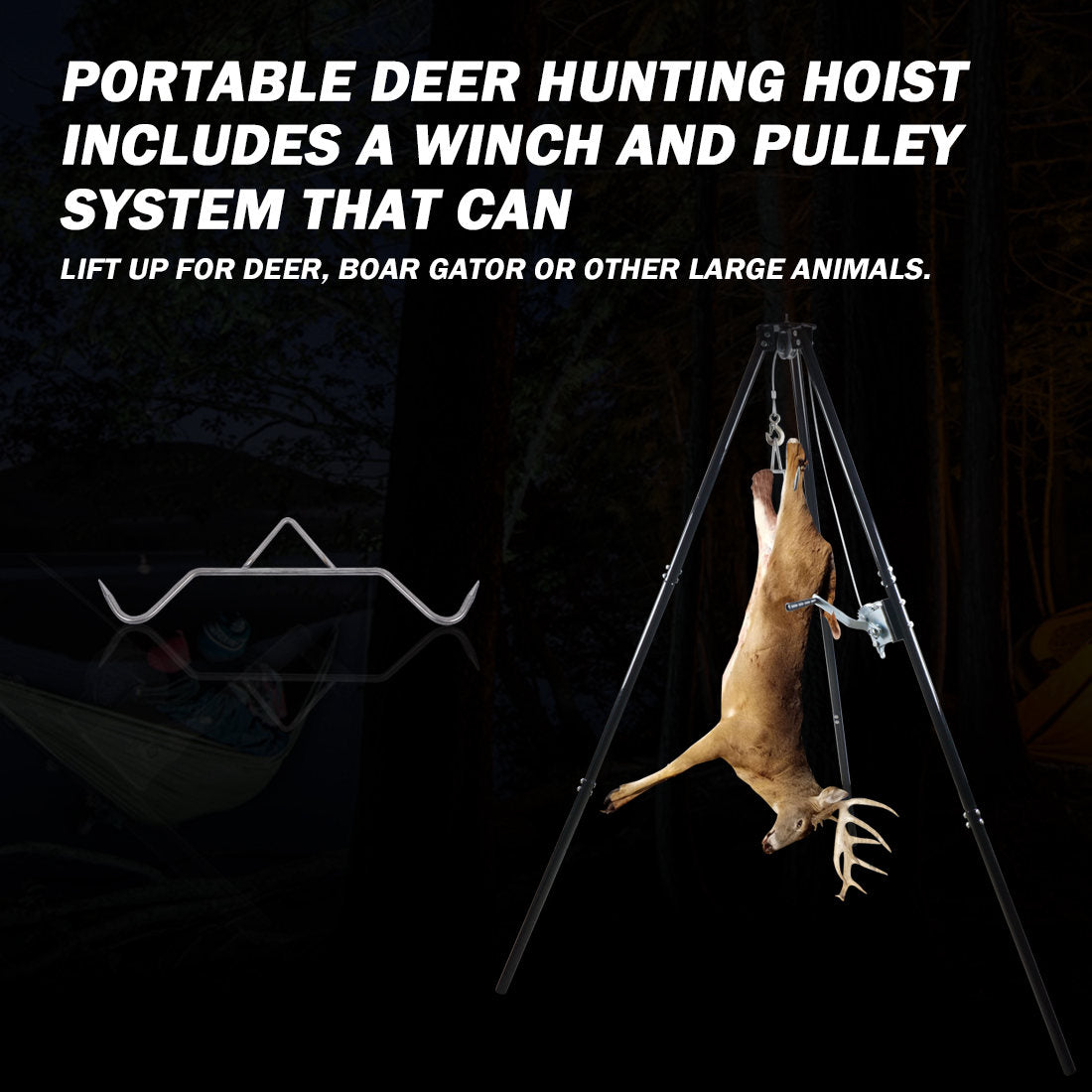 Deer Hoist Stand: A Sturdy Tripod Rack with Gambrel and Manual Winch, Ideal for Hunting, Skinning, and Field Dressing - Supporting up to 500 lbs.