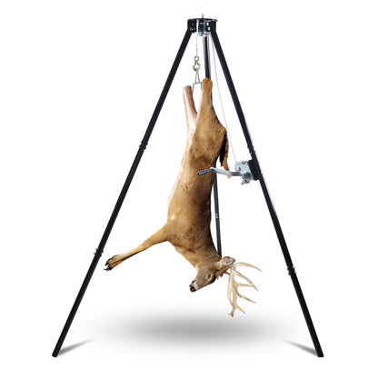 Deer Hoist Stand: A Sturdy Tripod Rack with Gambrel and Manual Winch, Ideal for Hunting, Skinning, and Field Dressing - Supporting up to 500 lbs.