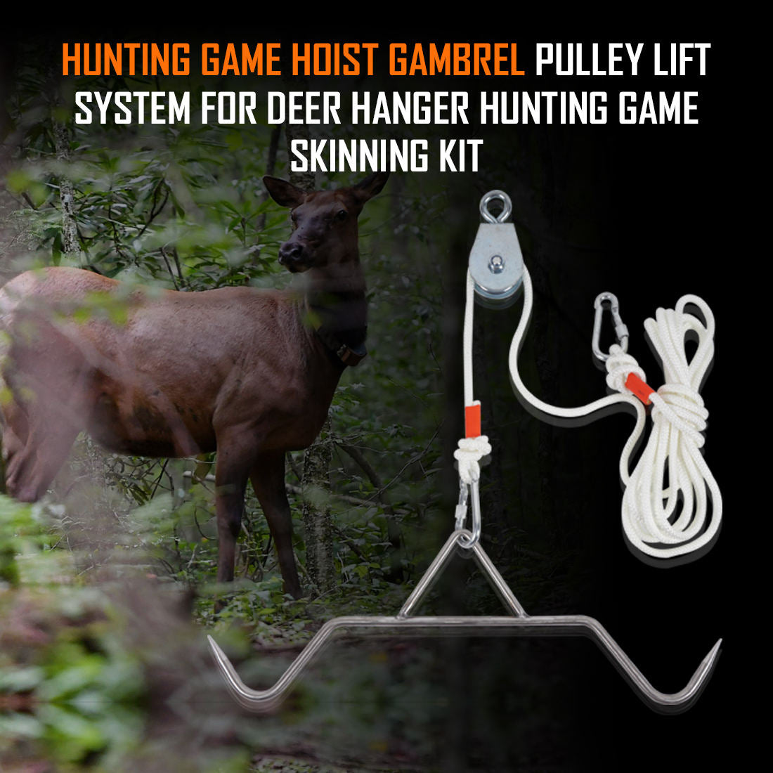 Hunting Game Hoist Gambrel Pulley Lift System for Deer Hanger Hunting Game Skinning Kit - Heavy Duty