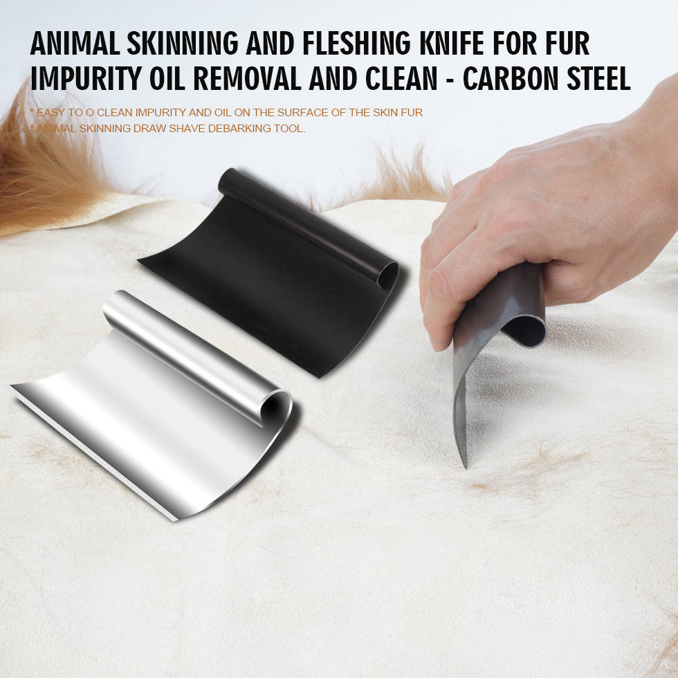 Pair of animal skinning and fleshing knives for removing fur impurities and oils, ensuring a clean finish