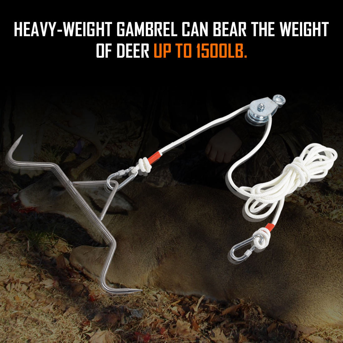 Hunting Game Hoist Gambrel Pulley Lift System for Deer Hanger Hunting Game Skinning Kit - Heavy Duty