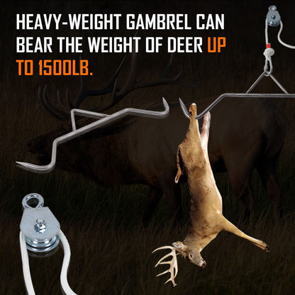 Hunting Game Hoist Gambrel Pulley Lift System for Deer Hanger Hunting Game Skinning Kit - Heavy Duty