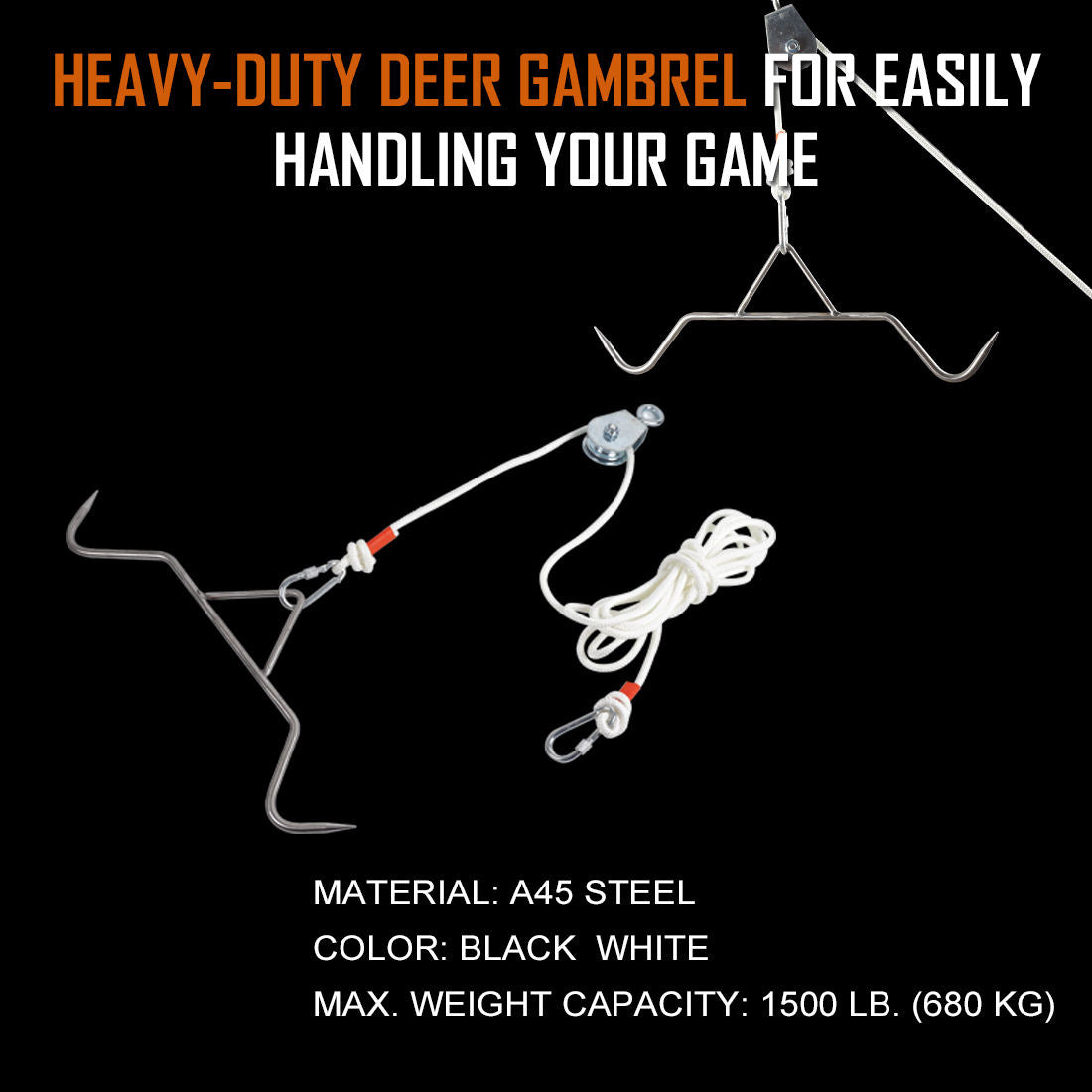 Hunting Game Hoist Gambrel Pulley Lift System for Deer Hanger Hunting Game Skinning Kit - Heavy Duty