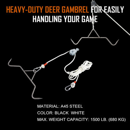 Hunting Game Hoist Gambrel Pulley Lift System for Deer Hanger Hunting Game Skinning Kit - Heavy Duty