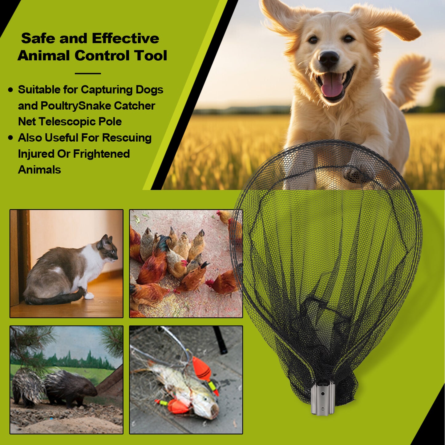 Heavy-Duty Dog Catch Net Pole and Wildlife Control Tool - Versatile for Various Animals and Wildlife