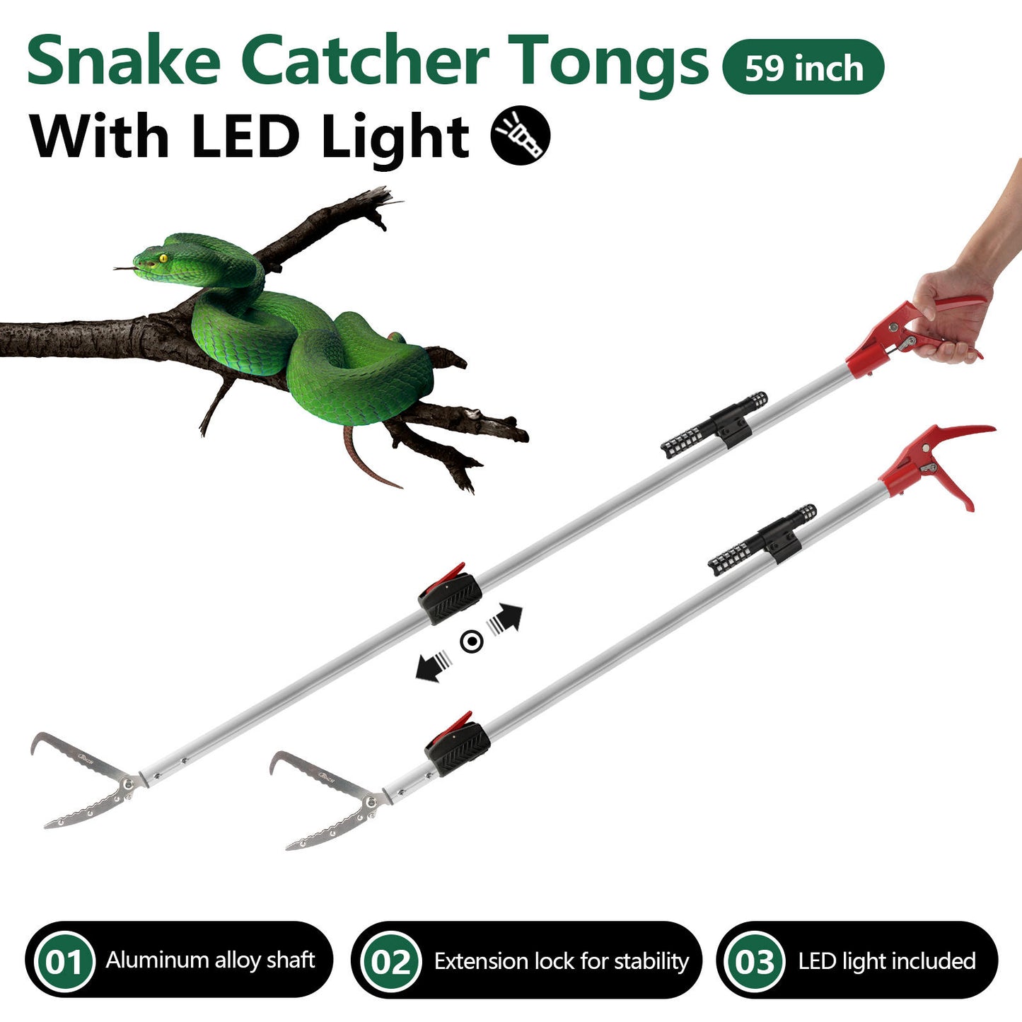 Snake Tongs Reptile Grabber Catcher Traps Wide Jaw Handling Tool -Heavy Duty 60 Inch