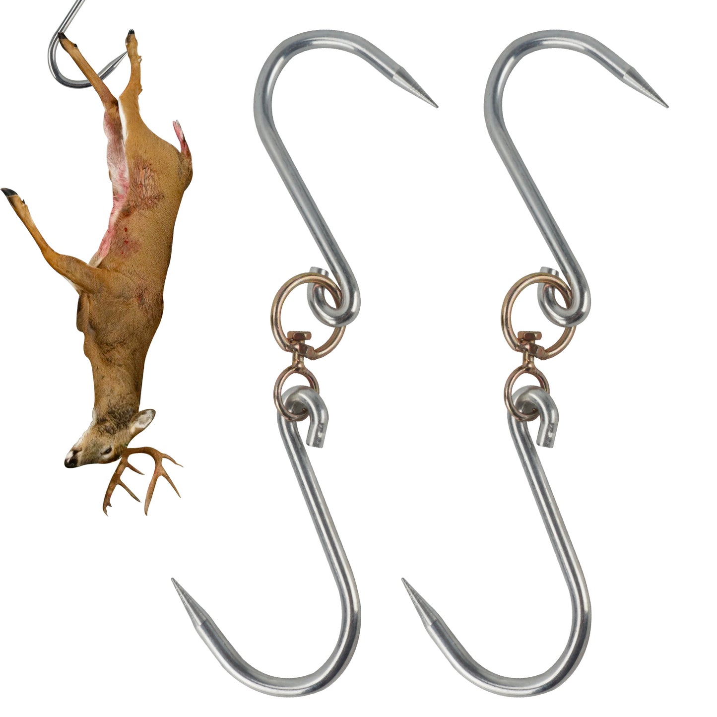 Swiveling Meat Hooks for Tripod Deer Game Hoist: Ideal for Hanging, Smoking, Giant Fish, Meat Processing, and Bacon Hanging.