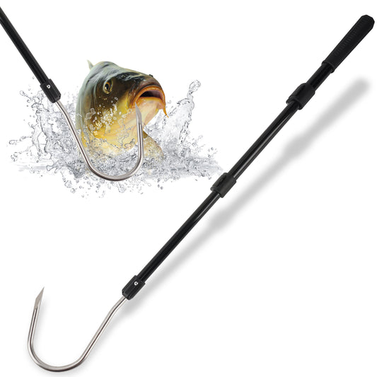 Fishing Gaff Spear Hook Stick with Stainless Gig Hook, Telescopic Aluminium Alloy Pole for Saltwater, Offshore Freshwater Ice Fishing Tool