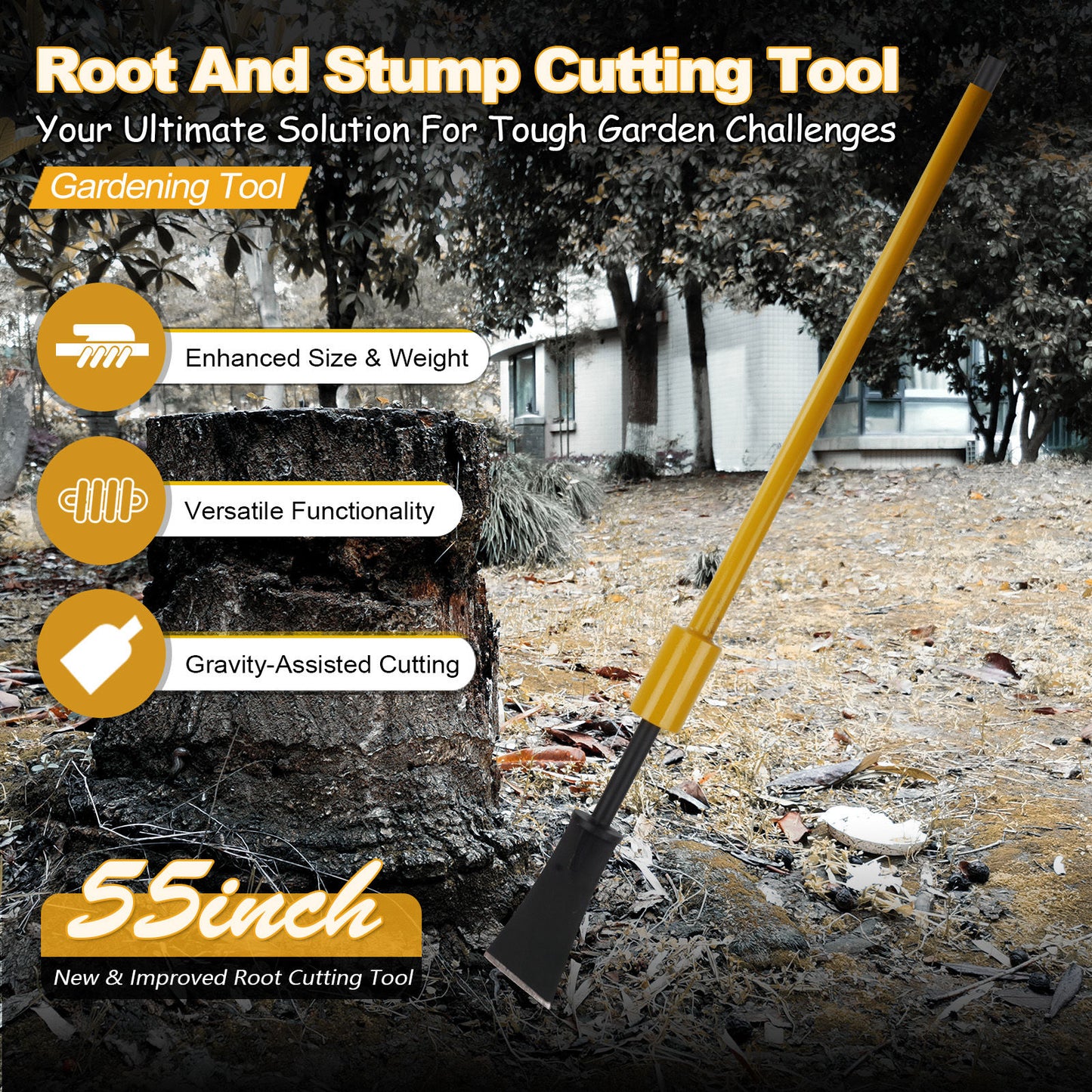 Root Cutting Tool Bamboo Tree Stump Remover Spade Shovel Garden Slayer Planting Puller Digging Bar - Heavy Duty