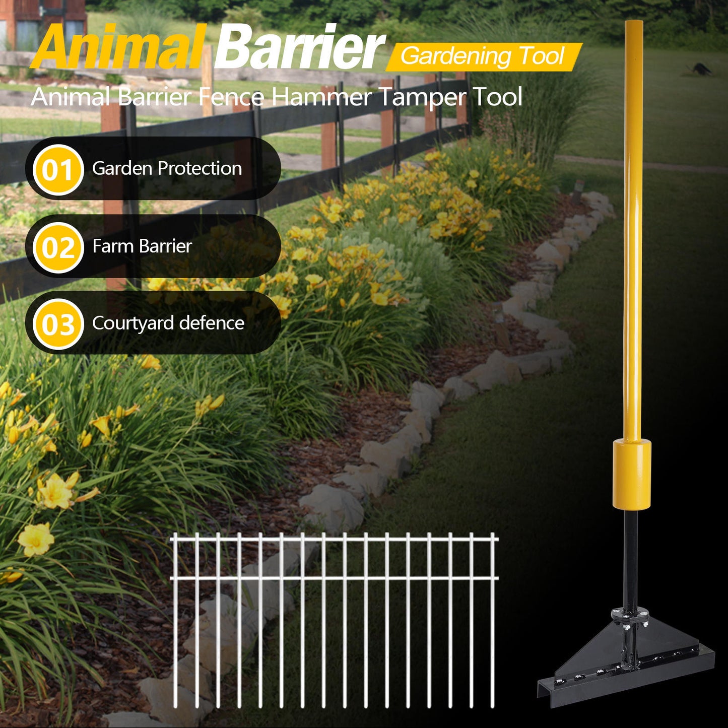 Animal Barrier Fence Big Hammer Tamper Tool for Garden Backyard Deck Fence Installation