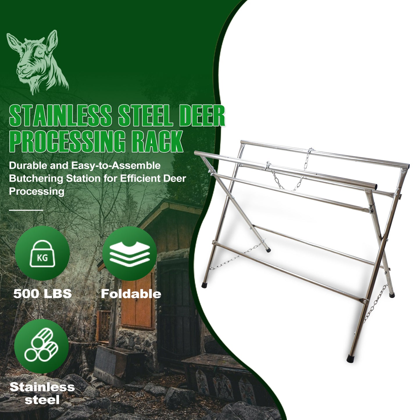 Deer Game Hunting Hoist Processing Rack Stand, Skinning Station Equipment Hide Tools for Hog Goat Sheep Boar Animal Field Dressing Cleaning Butchering