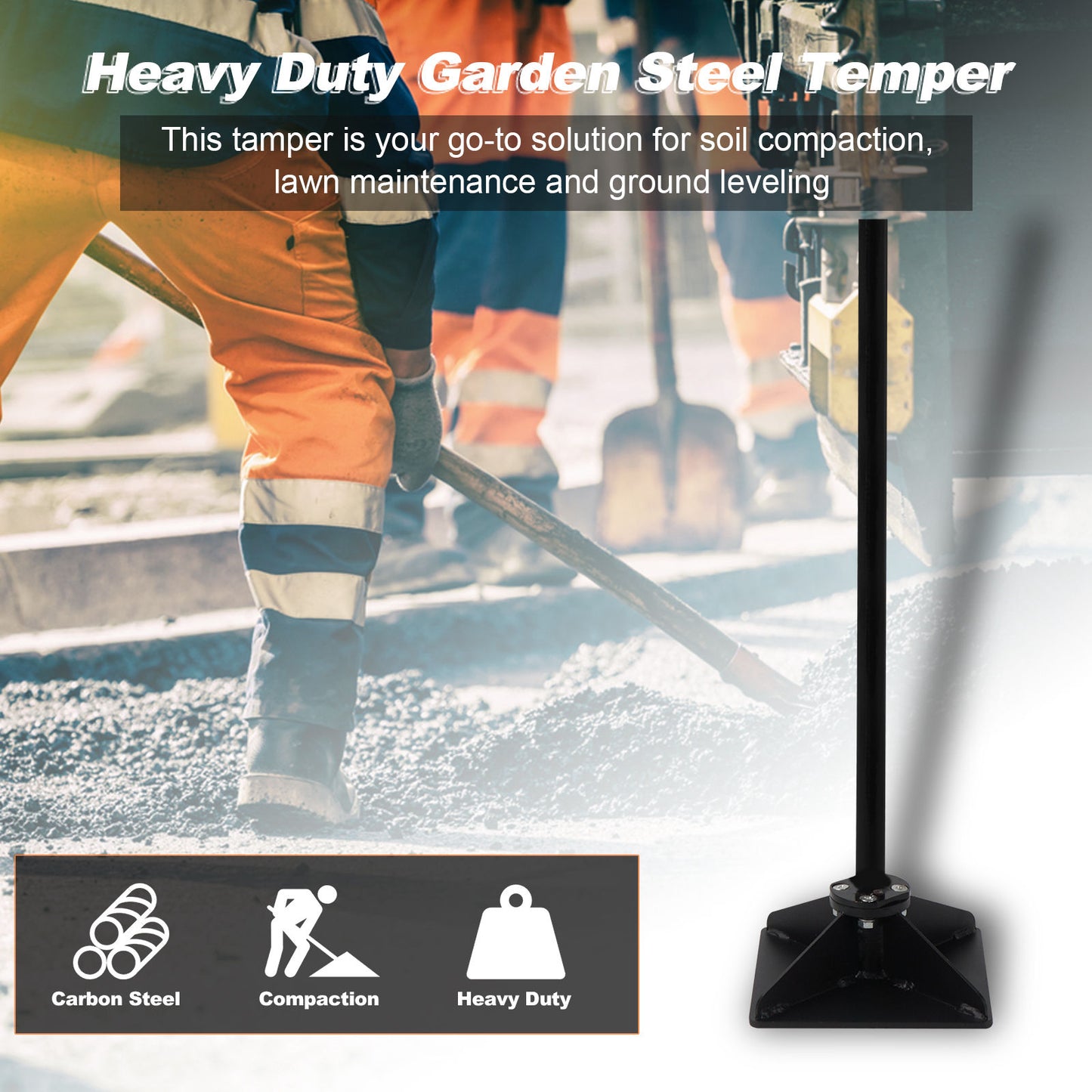 Steel Tamper Tool, Landscaping Lawn Garden Sand Leveler, Plate Soil Compactor, Ground Pad with Steel Handle Rammer, Dirt Laborsaving Kit for Installing Pavers and Repairing Unevenness Gravel