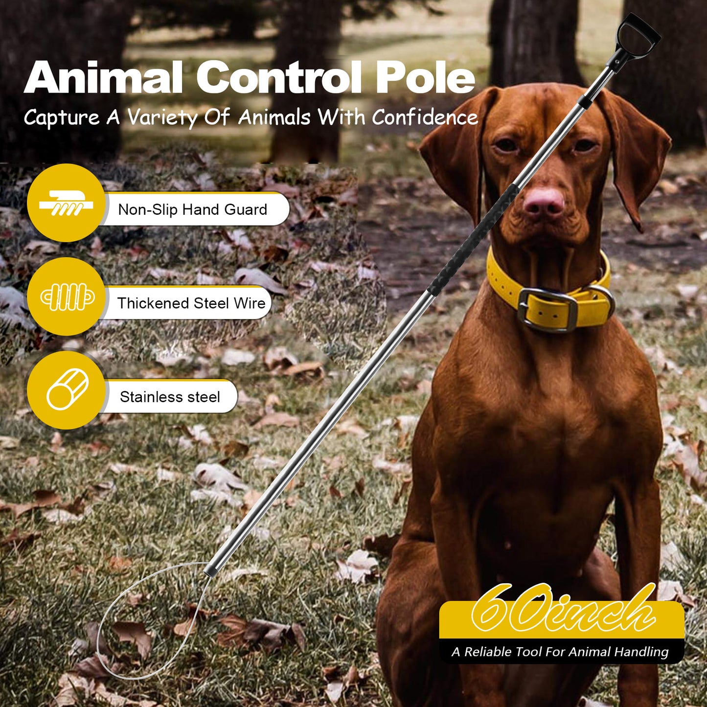 60"-92" Animal Catch Pole Wildlife Control Tool Noose Holder Net Kit for Dogs Feral Cat Raccoons Hog Pig Fox Coyote Bulldog Wolf Goat Lizards Boar Bichon Calf Piglet Gator