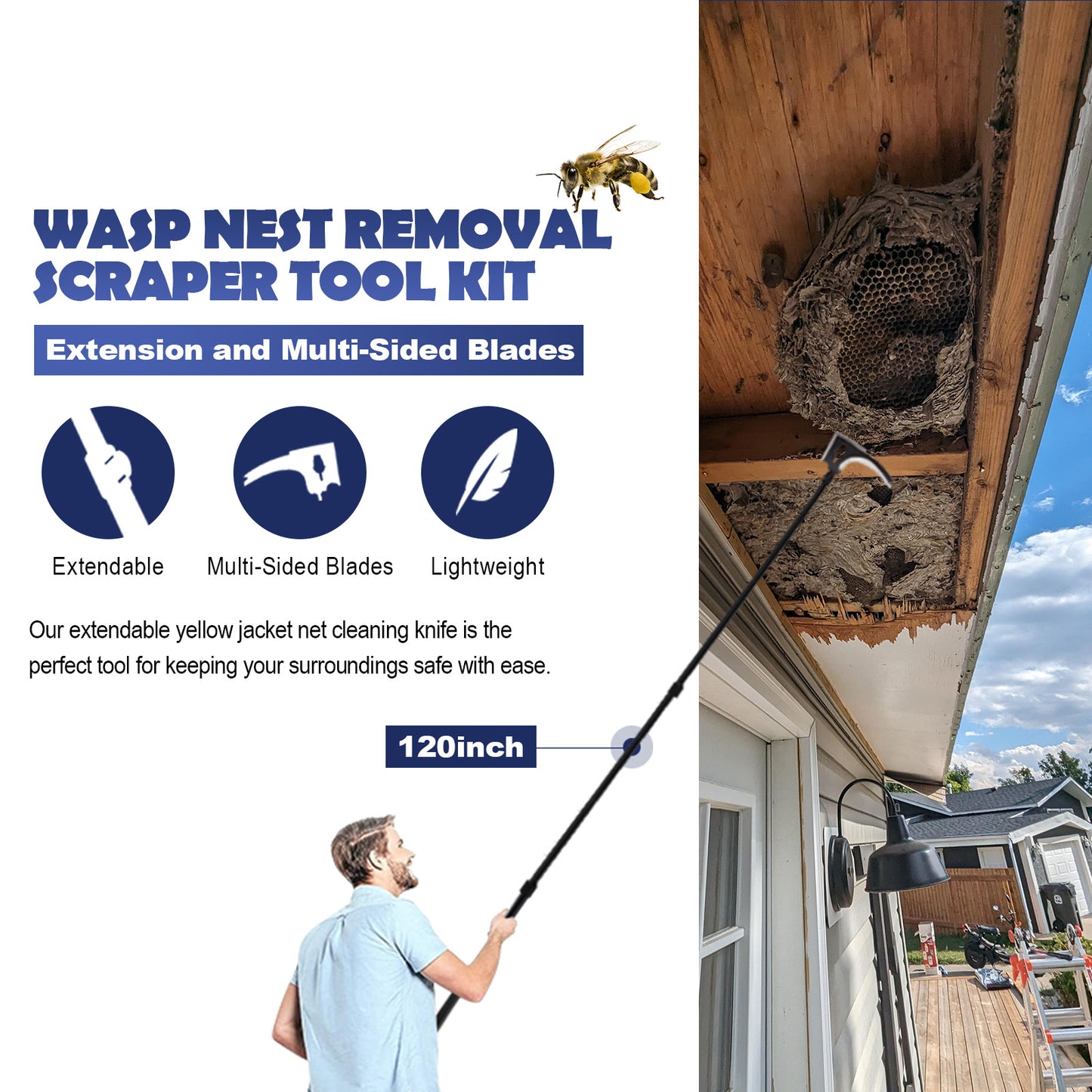 Wasps Nest Remove Tool Scraper Kit for Clean Hornets Yellow Jacket Bee Huge Nests Removal Trap