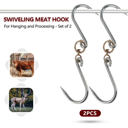 Swiveling Meat Hooks for Tripod Deer Game Hoist: Ideal for Hanging, Smoking, Giant Fish, Meat Processing, and Bacon Hanging.