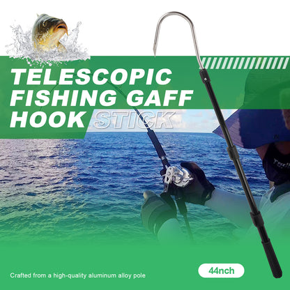 Fishing Gaff Spear Hook Stick with Stainless Gig Hook, Telescopic Aluminium Alloy Pole for Saltwater, Offshore Freshwater Ice Fishing Tool