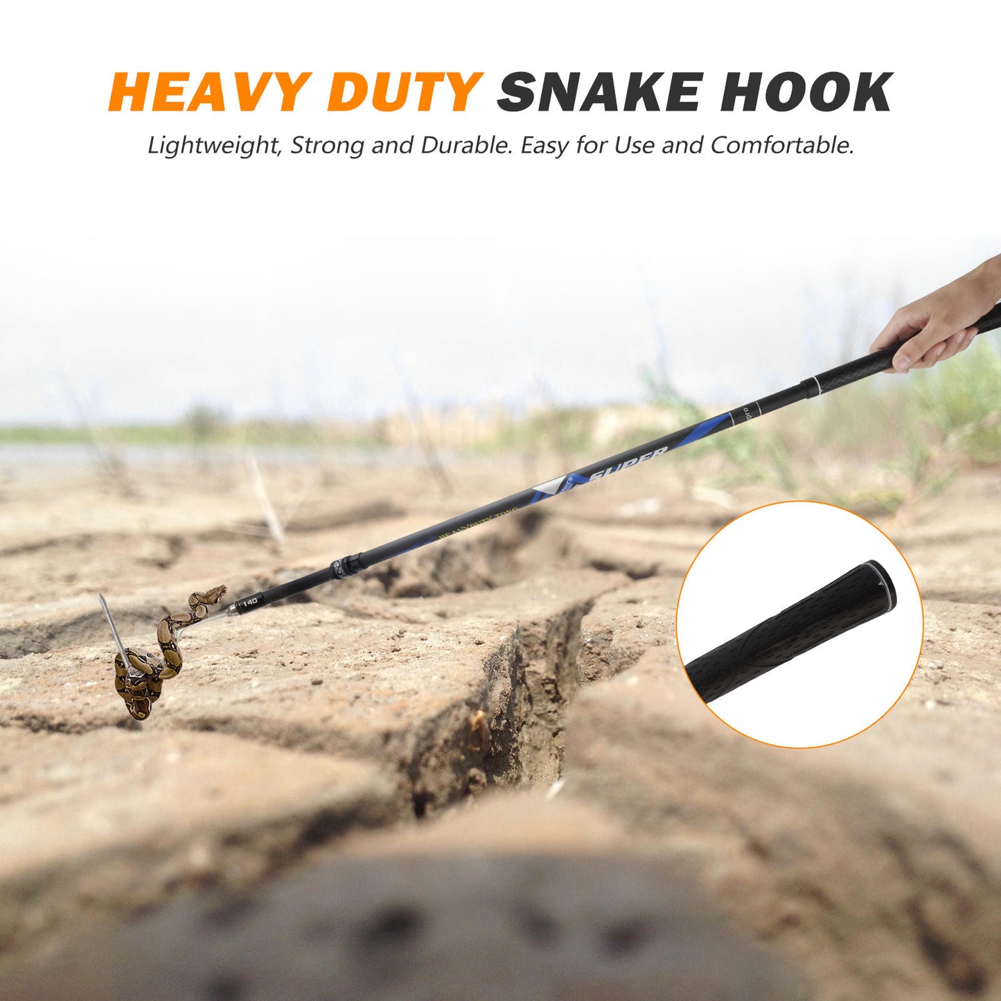 Snake Hook Catcher Stick Tongs Grabber Handling Tool Kit for Rattlesnakes Python Copperhead Removal Catching( 2 Sections) 62 inch