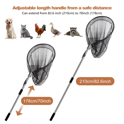 Dog Catch Net Animal, Control Catch Net and a Poultry Wildlife Catch Net, functioning as an Animal Catch Pole for dogs, cats, chickens, geese, ducks, skunks, raccoons, birds, and fish.