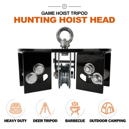 Deer Hunting Stand Accessory: Head Mount for Tripod Game Hoist, assists in skinning, processing and lifting while hunting