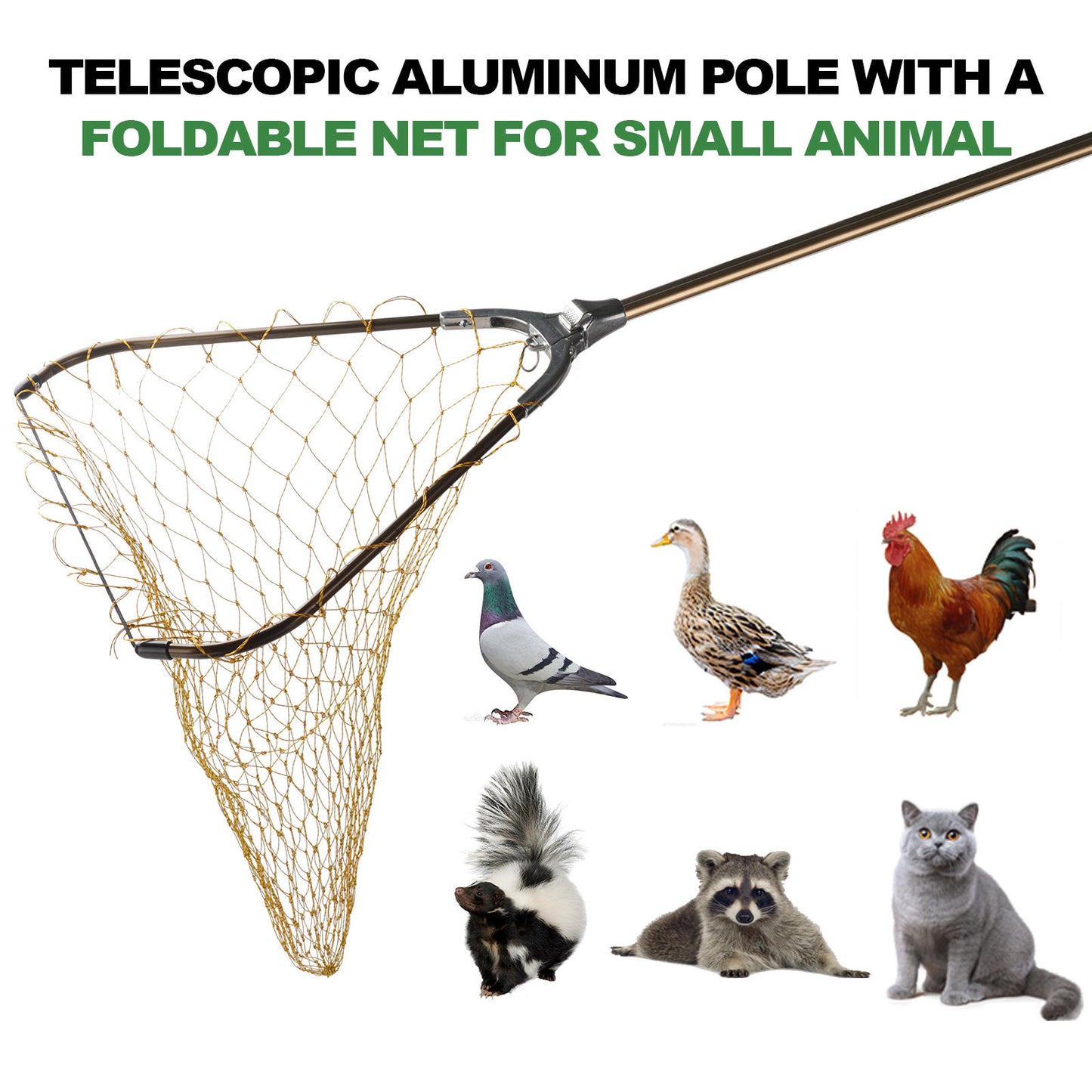 Animal Catch Pole Control Tool Net, Poultry Catch Pole Kit, Cat Catch Net, Chicken Catch Net, Poultry Catch Net for Small Animals Support Duck, Goose, Bird, Skunk Bat and Raccoon