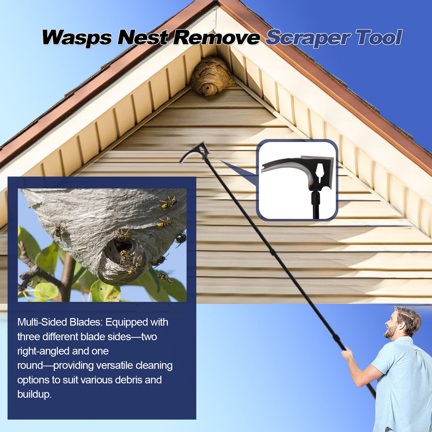 Wasps Nest Remove Tool Scraper Kit for Clean Hornets Yellow Jacket Bee Huge Nests Removal Trap