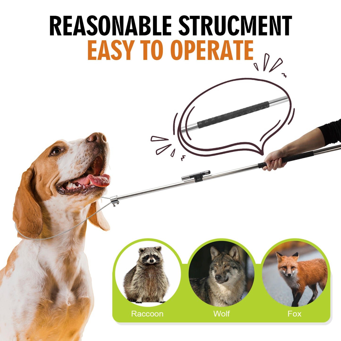 Dog Catcher Pole /Animal Catch Pole Control Tool Kit, designed for managing dogs, pigs, foxes, hogs, and various wildlife. 52 inches, it comes equipped with a flashlight for added functionality.