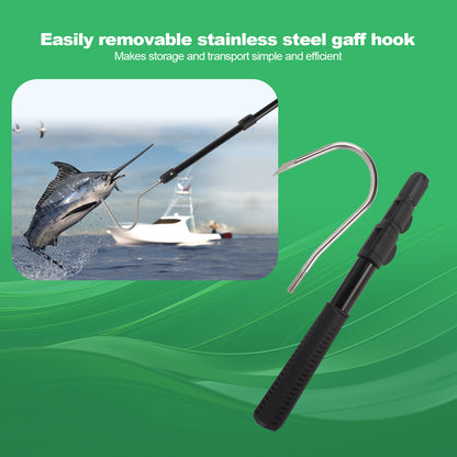 Fishing Gaff Spear Hook Stick with Stainless Gig Hook, Telescopic Aluminium Alloy Pole for Saltwater, Offshore Freshwater Ice Fishing Tool