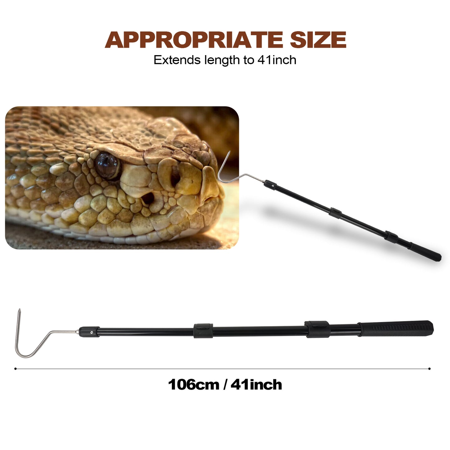 Snake Catcher Hook Stick Tongs Catch Grabber Catching Handling Tool Picker Long Pole Kit for Rattlesnake, Copperhead Snake, Ball Python, Rattle, Cobra, Corn, Rosy Boas and Reptile Removal Trap