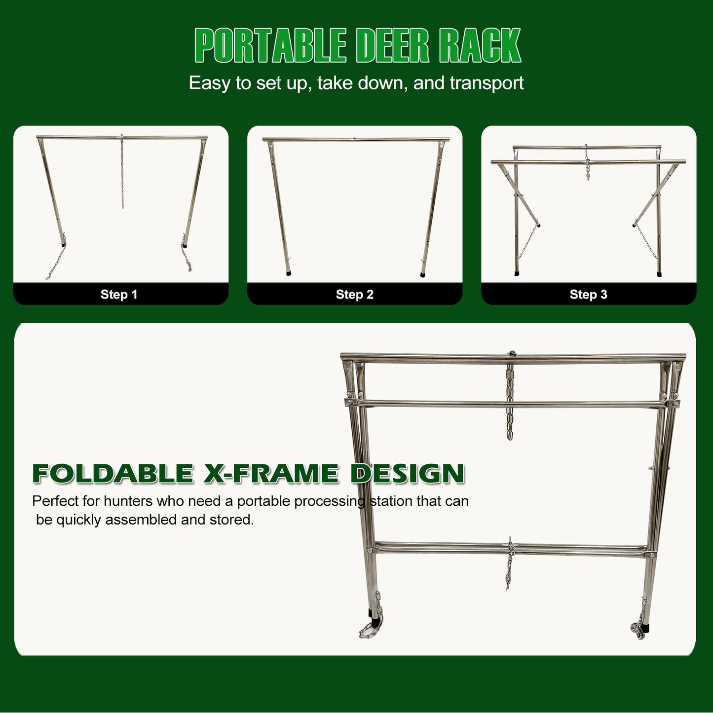 Deer Game Hunting Hoist Processing Rack Stand, Skinning Station Equipment Hide Tools for Hog Goat Sheep Boar Animal Field Dressing Cleaning Butchering