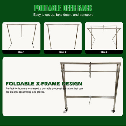 Deer Game Hunting Hoist Processing Rack Stand, Skinning Station Equipment Hide Tools for Hog Goat Sheep Boar Animal Field Dressing Cleaning Butchering