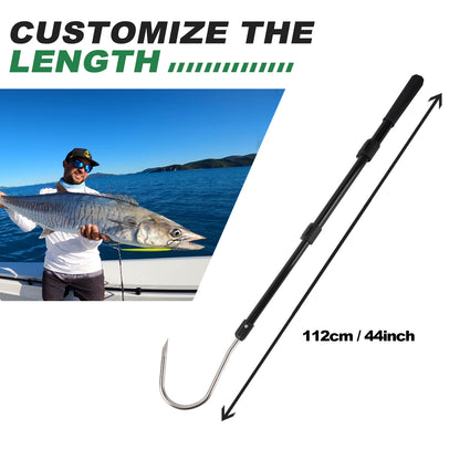 Fishing Gaff Spear Hook Stick with Stainless Gig Hook, Telescopic Aluminium Alloy Pole for Saltwater, Offshore Freshwater Ice Fishing Tool