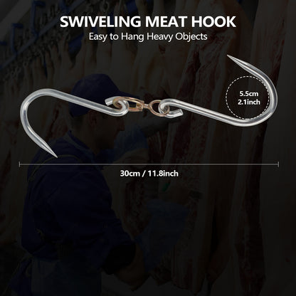 Swiveling Meat Hooks for Tripod Deer Game Hoist: Ideal for Hanging, Smoking, Giant Fish, Meat Processing, and Bacon Hanging.