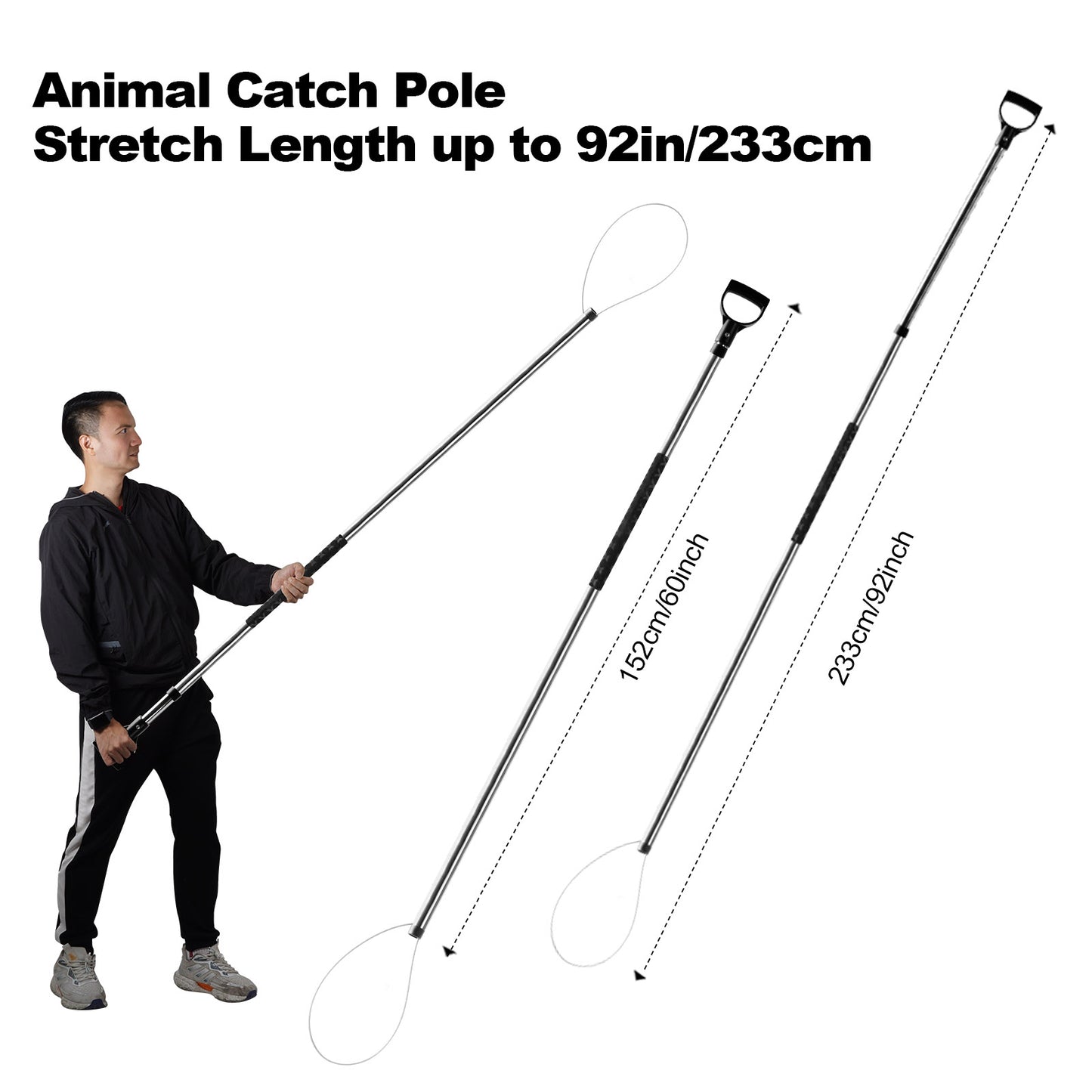 60"-92" Animal Catch Pole Wildlife Control Tool Noose Holder Net Kit for Dogs Feral Cat Raccoons Hog Pig Fox Coyote Bulldog Wolf Goat Lizards Boar Bichon Calf Piglet Gator