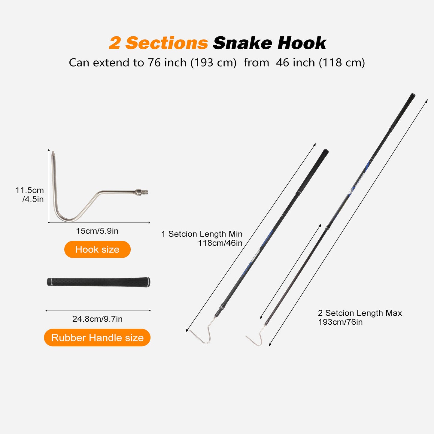 Snake Hook Stick Tongs Grabber Handling Tool Kit for Rattlesnakes Python Copperhead Removal Catching 76 inch