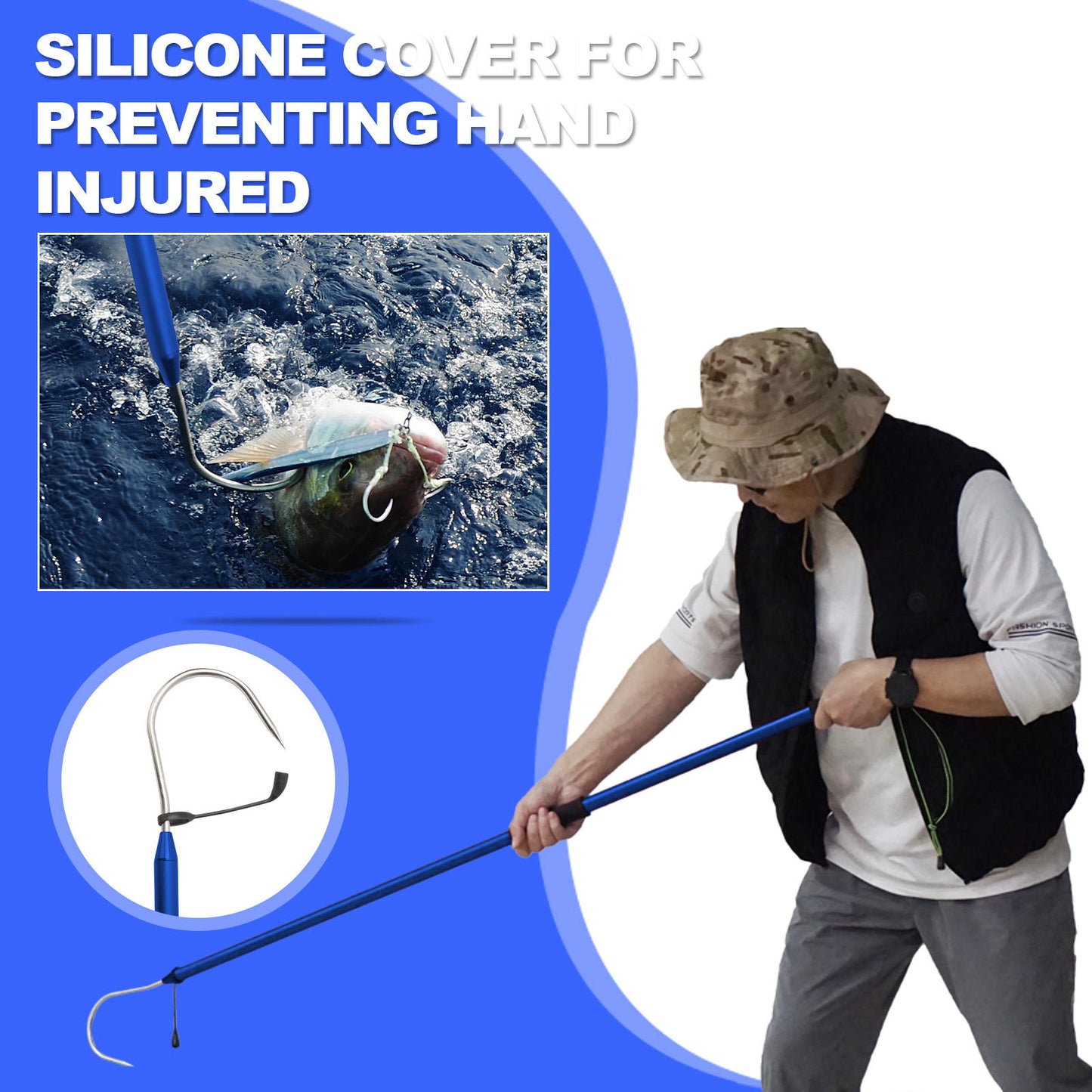 Fishing Gaff for anglers, featuring a stainless steel Gaff Hook designed specifically for capturing large fish like tuna, flagfish, steelhead, salmon, fly, kayak, catfish, flounder, bass, trout and striper