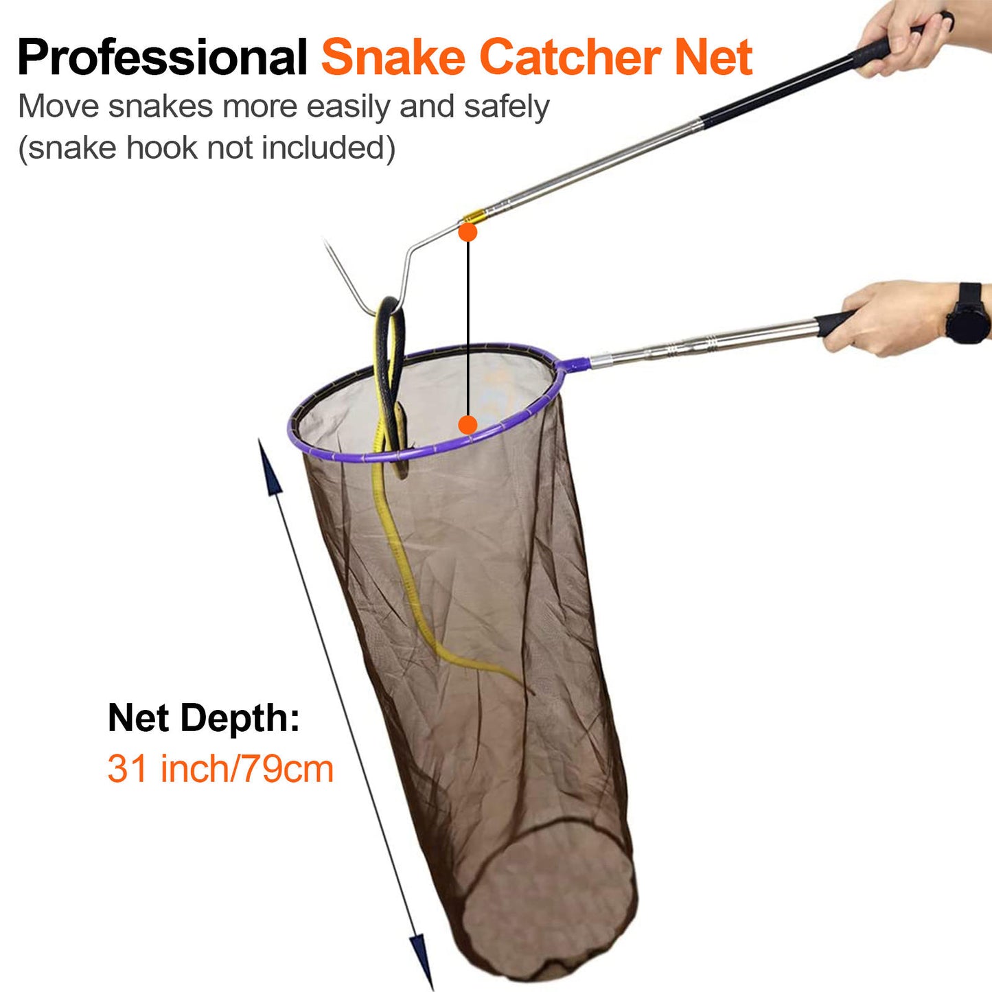 Snake Catcher Net with Telescopic Pole for Reptile Grabber Rattle Snake