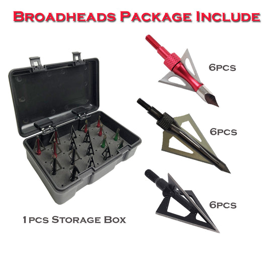 Smarkey Archery Broadheads 100 Grain 3 Fixed Blades Arrow Head Tips for Wolf Bear Deer Turkey Hunting -18pcs Storage Broadhead Case Package