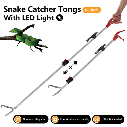 Snake Catcher Tongs Grabber Traps Stick Hook Bite Kits Tool with Telescopic Pole 86 inch