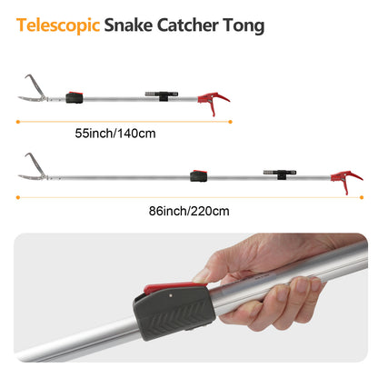 Snake Catcher Tongs Grabber Traps Stick Hook Bite Kits Tool with Telescopic Pole 86 inch