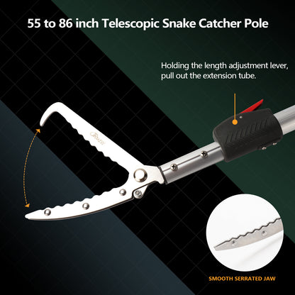 Snake Catcher Tongs Grabber Traps Stick Hook Bite Kits Tool with Telescopic Pole 86 inch